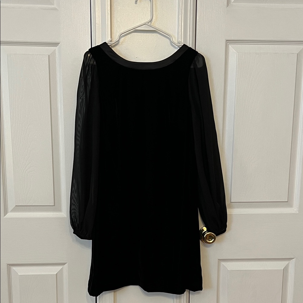 White House Black Market Black Dress with Sheer Sleeves